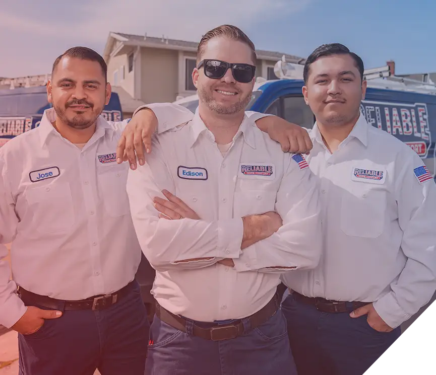 Reliable Home Comfort technicians standing in front of service van – HVAC, plumbing, and electrical experts serving Los Angeles.
